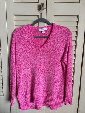 Lilly Pulitzer Hot Pink Marled V-Neck Sweater